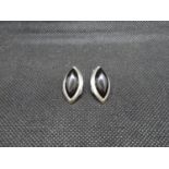 Vintage silver clip on earrings set with Navette cut black onyx 6.5g