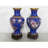 Pair of Cloisonne enamelled vases 10" high