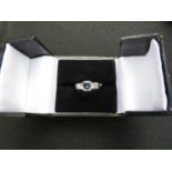 Platinum Art Deco ring set centre aquamarine approx. 1ct 2 brilliant cut diamonds of 0.30ct approx.