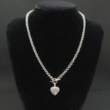 Silver Tiffany style toggle necklace with diamond set heart HM Historic Originals 17" 18.8g