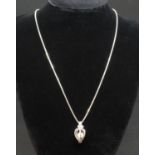 Cultured pearl in silver cage on 18" silver Venetian box link chain - remove chain to open cage