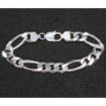 Silver Gent's Figaro bracelet HM 8" long 37g