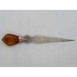 Amber and silver letter opener 7" long