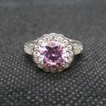 Silver cluster ring set with pink and white CZ size L