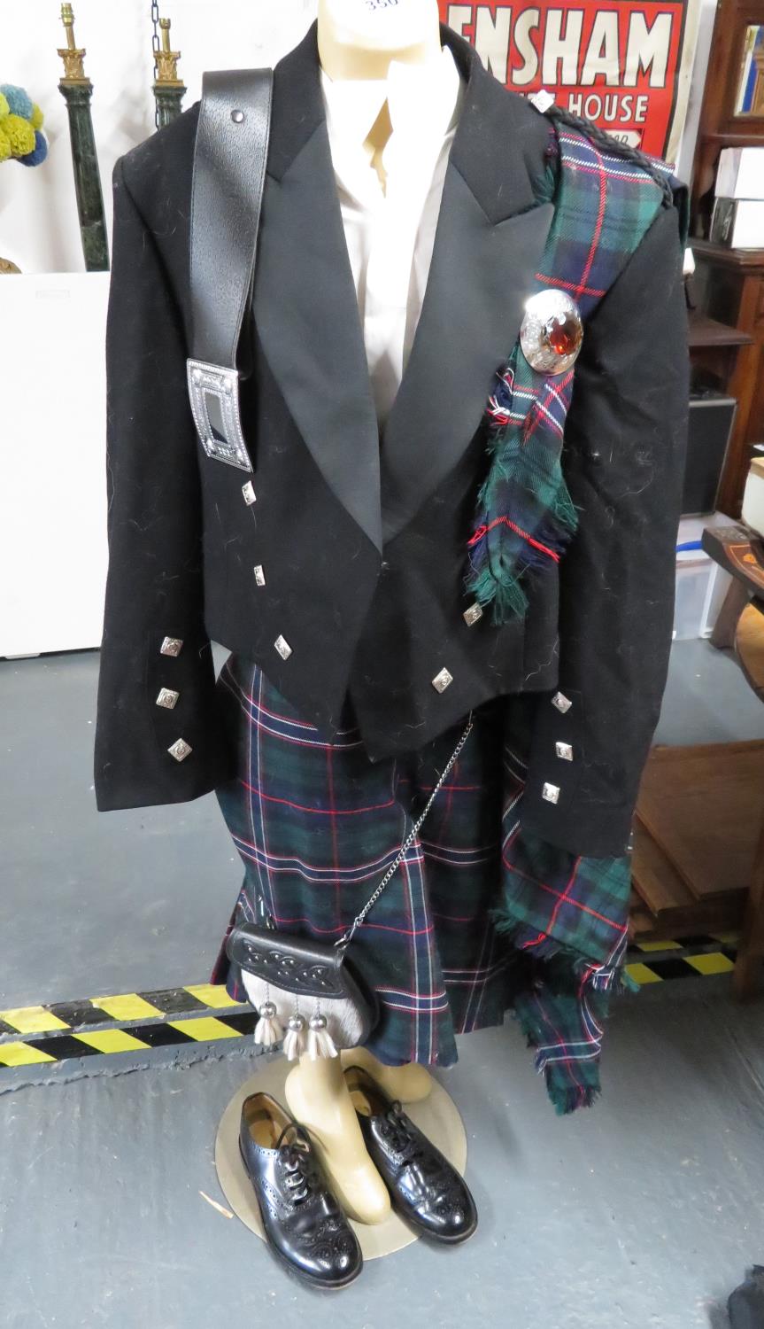 Highland clothing bundle with cape, kilt, jacket, sash, sporran and Gillie shoes size 42