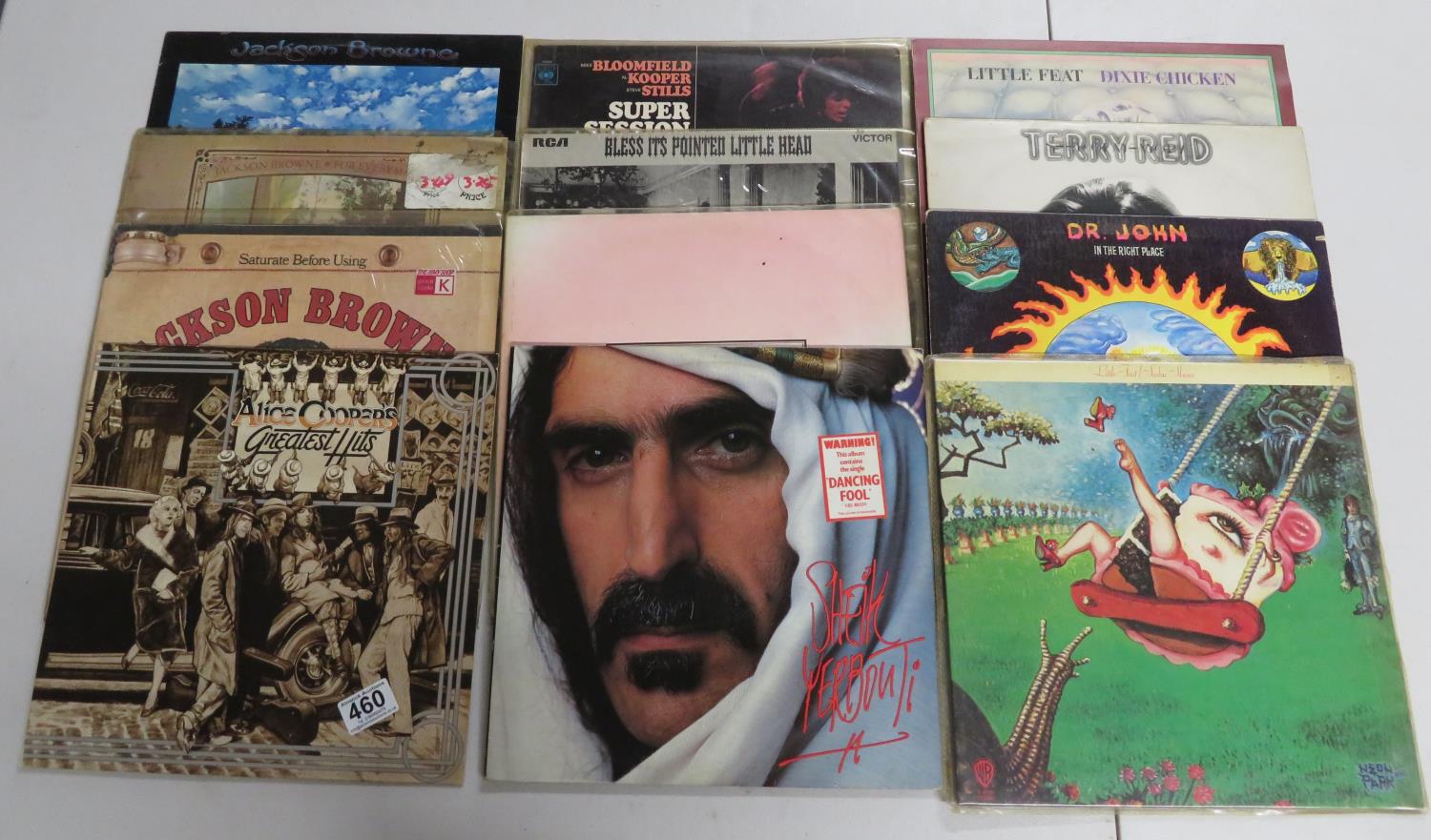 12x 33rpm albums including Alice Cooper, Jackson Brown, Frank Zappa, Jefferson Airplane etc