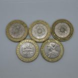 5x rare £2.00 coins