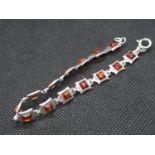 Vintage silver bracelet set with Baltic amber 8" 12g