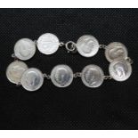 Antique bracelet silver threepence pieces dating from 1914 - 1920 8" 13.8g