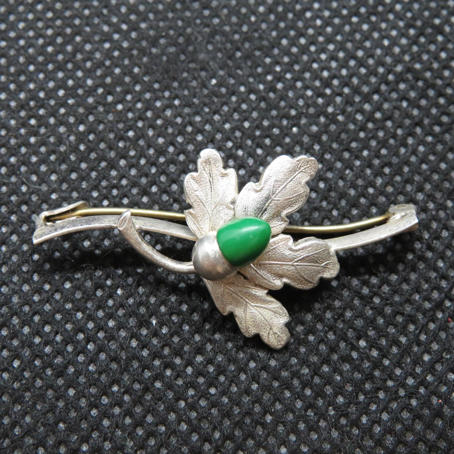 Antique silver acorn and leaf brooch by Charles Horner