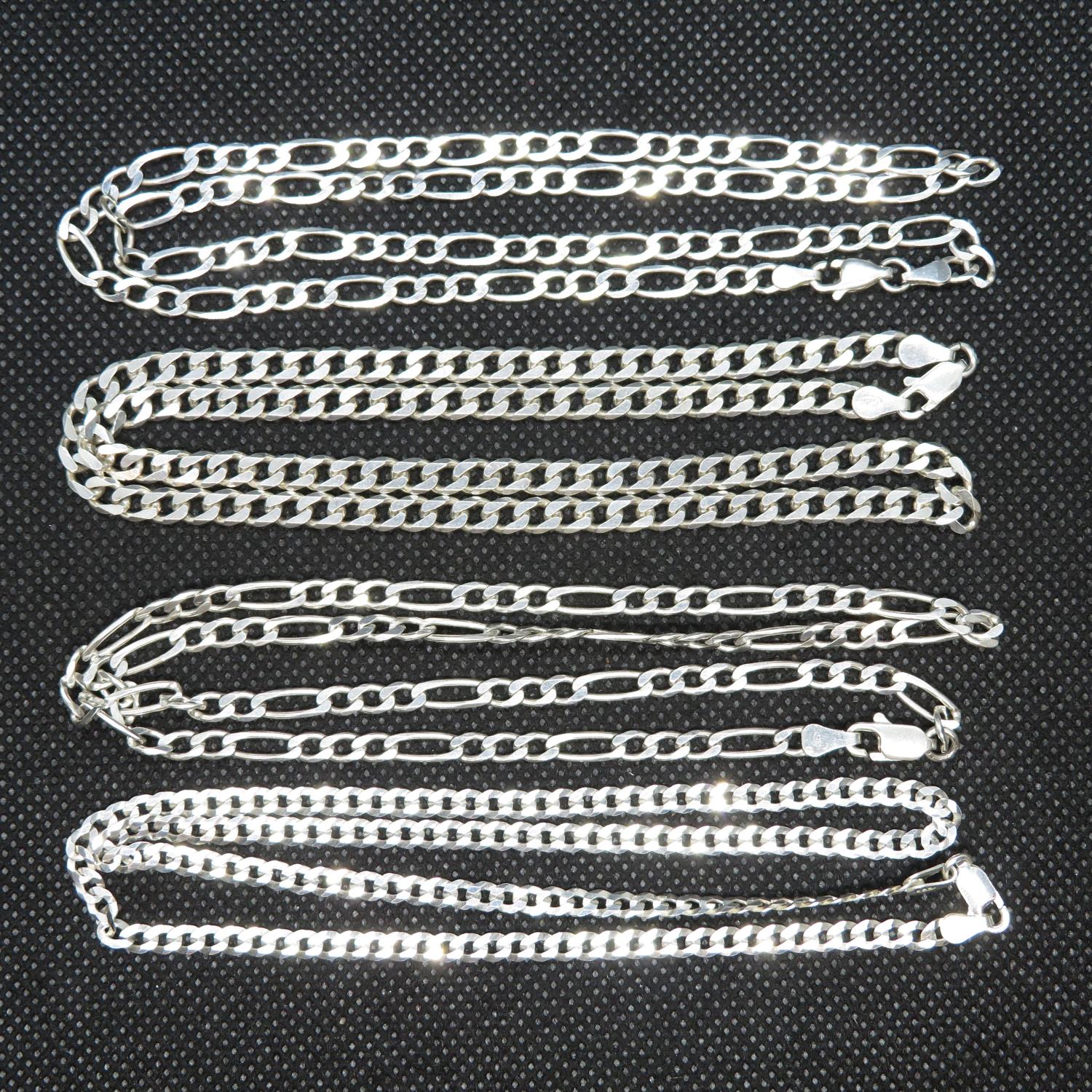 Job lot of 4x silver chains 18" 2x figaro and 2x curb 35.9g