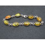 Silver bracelet set with Baltic amber 7.25" 9.8g