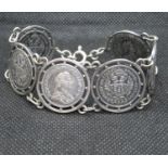 Silver Maria Theresa coin bracelet 7.25" 39g