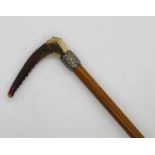Swaine and Co. London silver collared and antler riding crop