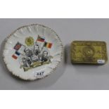 1914 Christmas tin & Honour Defence and Peace plate