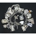 George Jensen vintage silver bracelet with 21 unusual and rare charms GJ Ltd. HM London 1972 116.4g