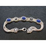 Silver fox tail bracelet set with blue cabochon stones 7.5" 21g