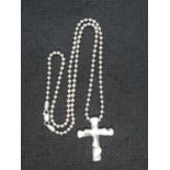 Modernist silver cross maker's mark KLP on 20" silver HM bobble chain