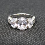 Silver 3 stone ring set with CZ size P 5.3g