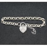 Victorian style bracelet silver with lock alternating patterned and plain links 25g
