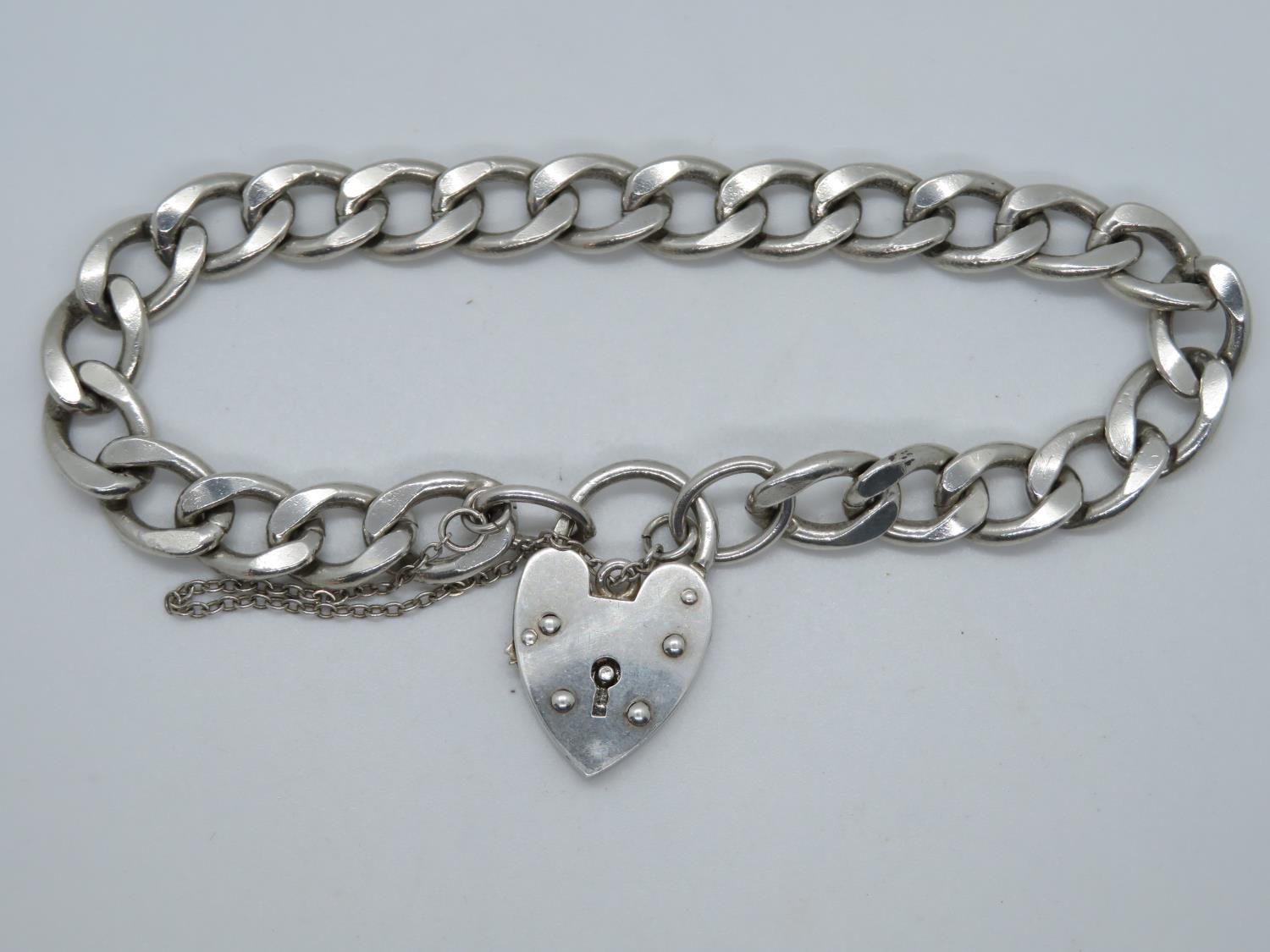 Large vintage silver bracelet with lock and chain Londonn1976 30.6g