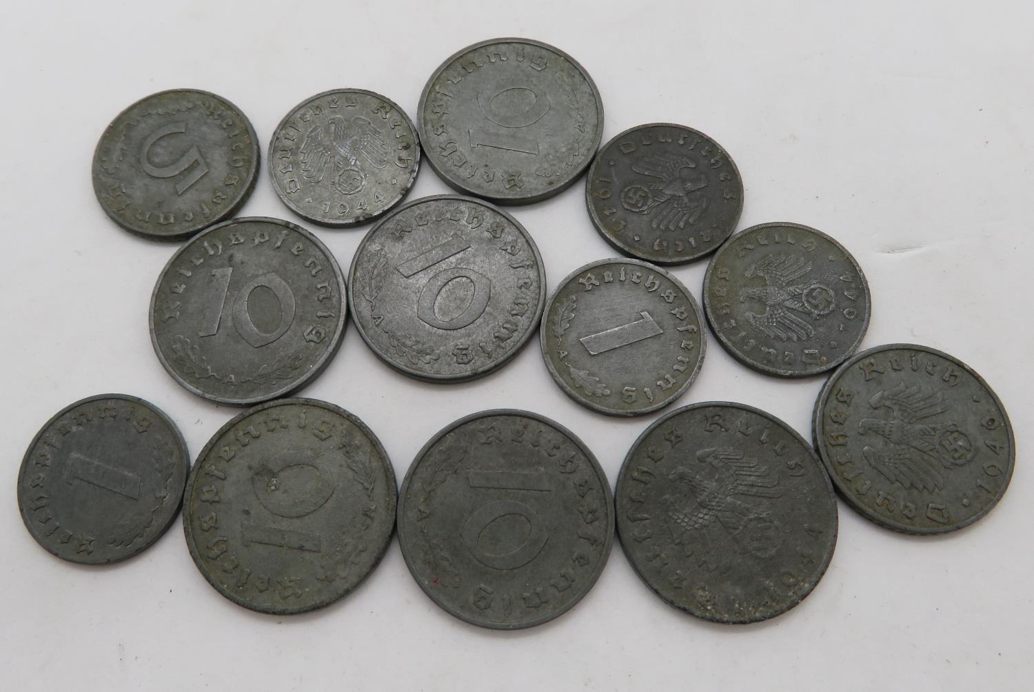 13x WWII German zinc coins