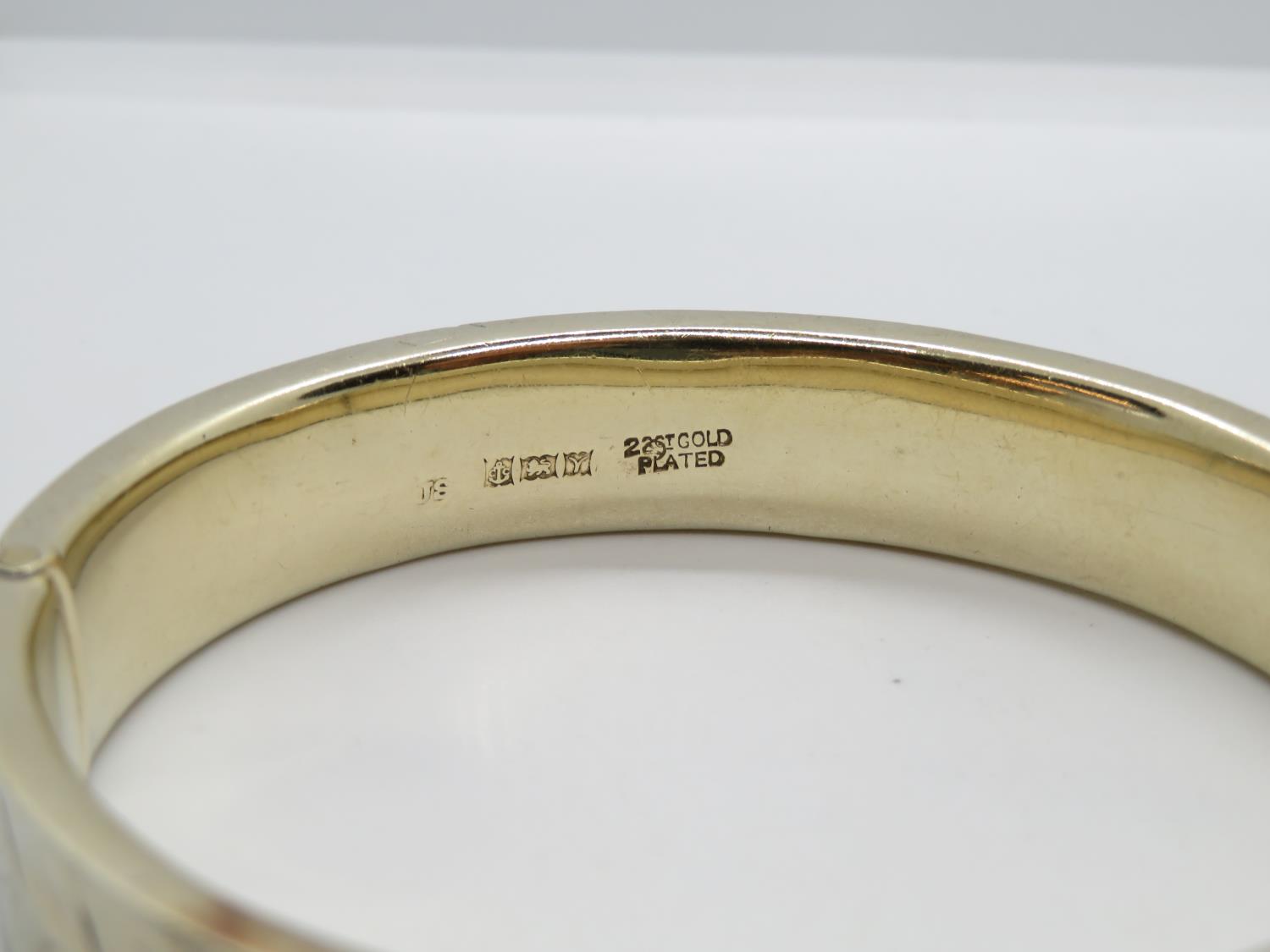 22ct gold on silver bangle floral engraving HM Birmingham 1973 20g - Image 2 of 2