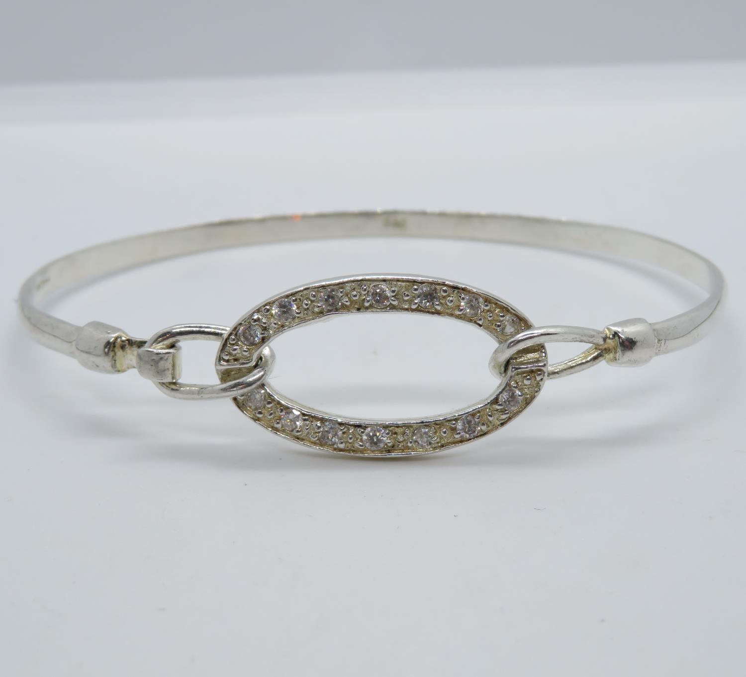 HM silver bangle set with C Z stones 9.5g