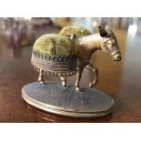 Cast metal donkey double pin cushion with original green velvet circa 1900