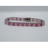 HM silver bracelet set with French cut pink Zirconia stones 7.25" 26.5g