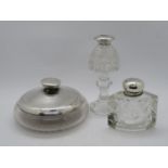 3x cut glass and silver lidded pots