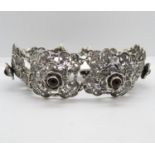 Vintage silver filigree bracelet 7" long set with garnets 23.5g