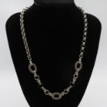 Unusual silver belcher link necklace with black onyx 20" 39.7g