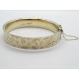 22ct gold on silver bangle floral engraving HM Birmingham 1973 20g