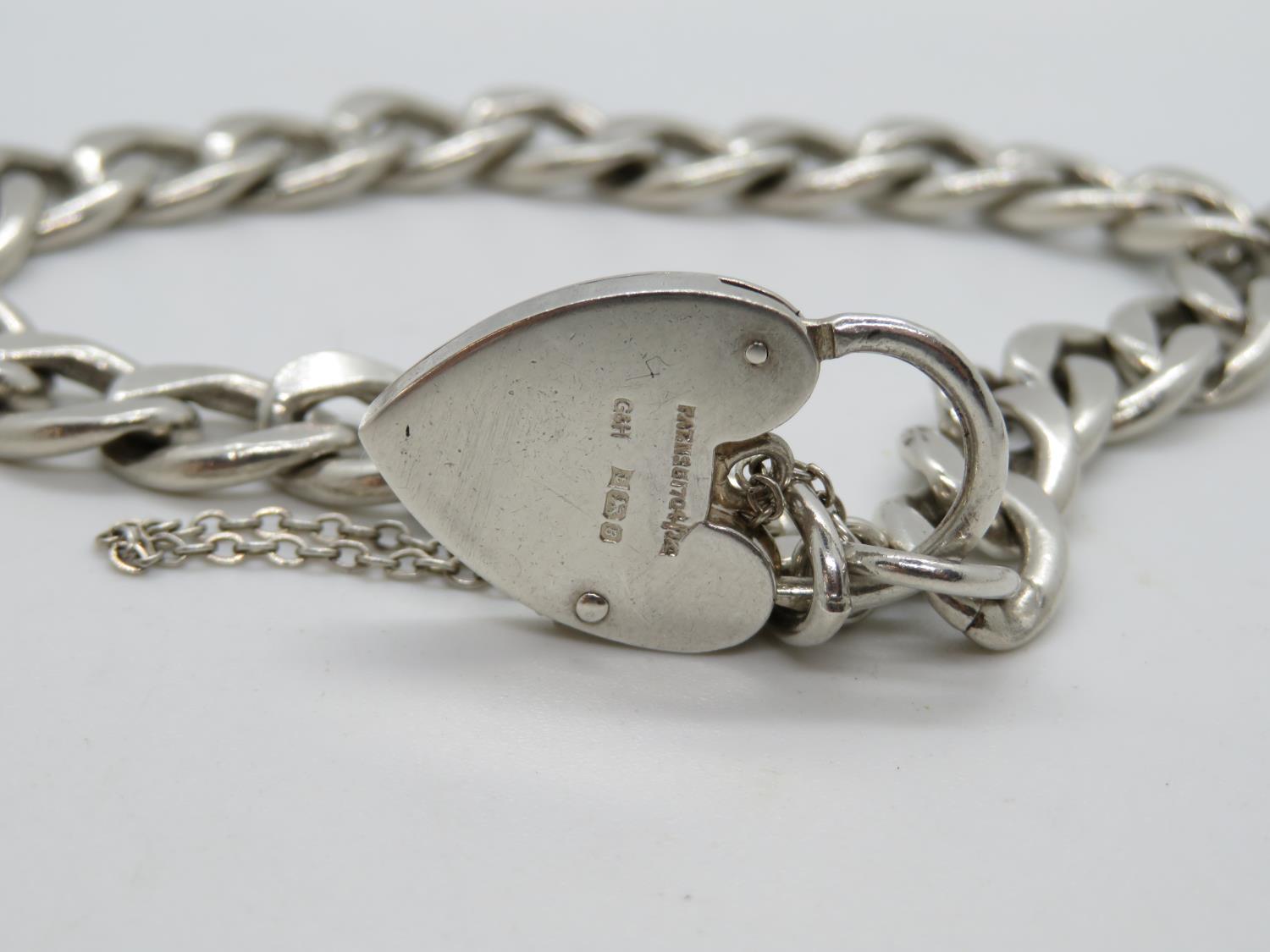 Large vintage silver bracelet with lock and chain Londonn1976 30.6g - Image 3 of 3