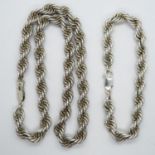 Silver Italian rope necklace and bracelet 52g Birmingham 1977