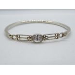 HM silver bangle set with large oval CZ stone