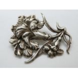 Silver rose brooch Arts and Crafts style HM