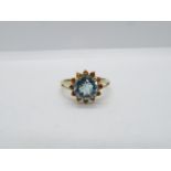 9ct gold ring set with sky blue and yellow topaz 4.3g size Q +.5