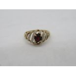 HM 9ct ring set with garnet and diamonds size N 2.2g