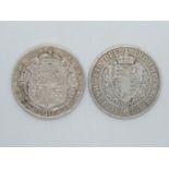 2x silver half crowns 1916 and 1900