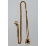 18ct gold necklace with sapphire and diamond pendant all HM 4.6g