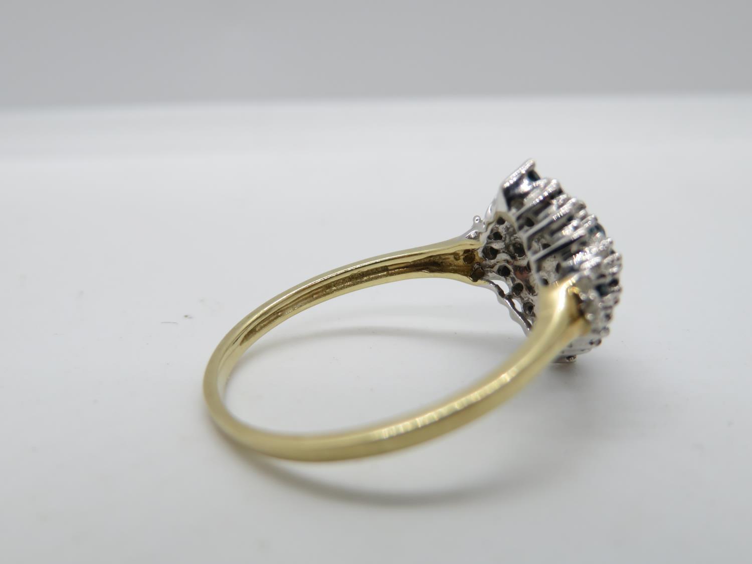 9ct gold Hallmarked ring set with approx .5ct blue and white diamonds size P 2.5g - Image 2 of 2