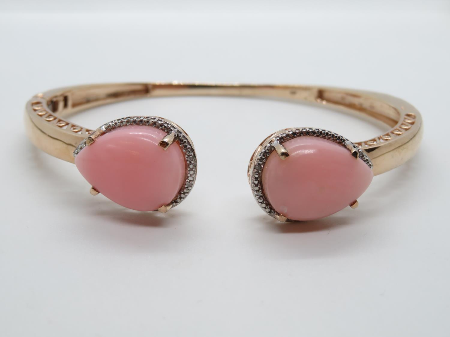 HM gold on silver bangle with pink mother of pearl 22.6g