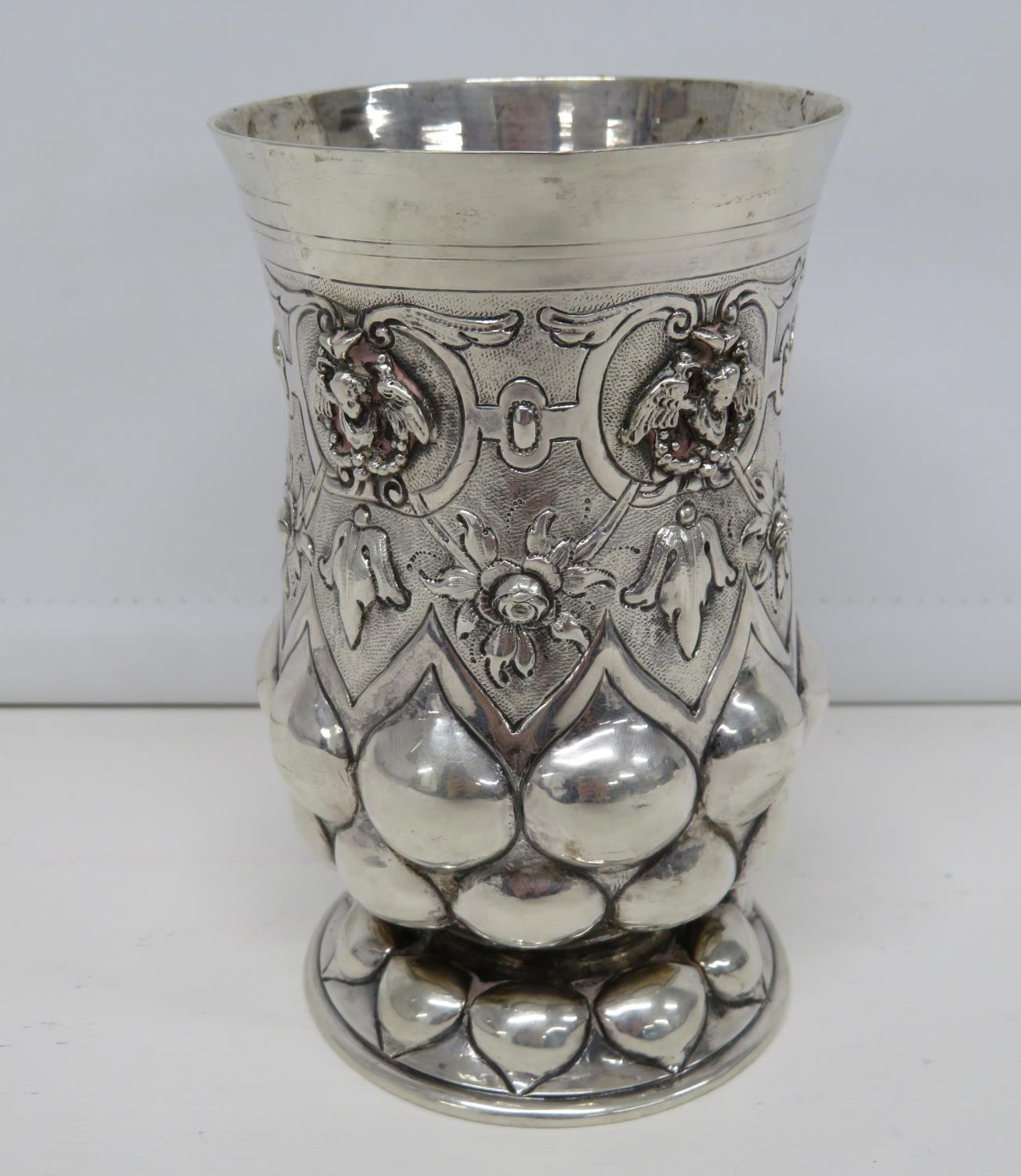 Very nicely decorated continental silver HM early 218g goblet 5" high