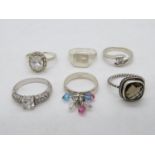 Collection of silver rings including Pandora