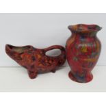 2x LUYE coloured pottery vases