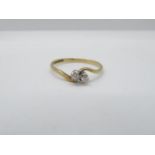 HM 9ct gold ring set with 2x small diamonds size O 1.4g