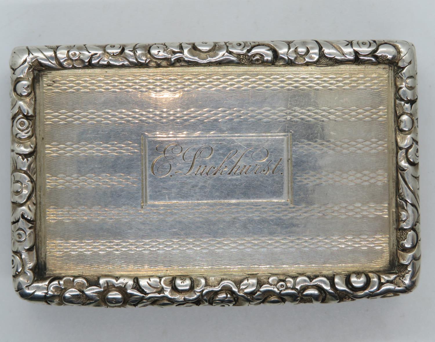 Lovely silver Georgian HM pill box engraved E Puckhurst 67g