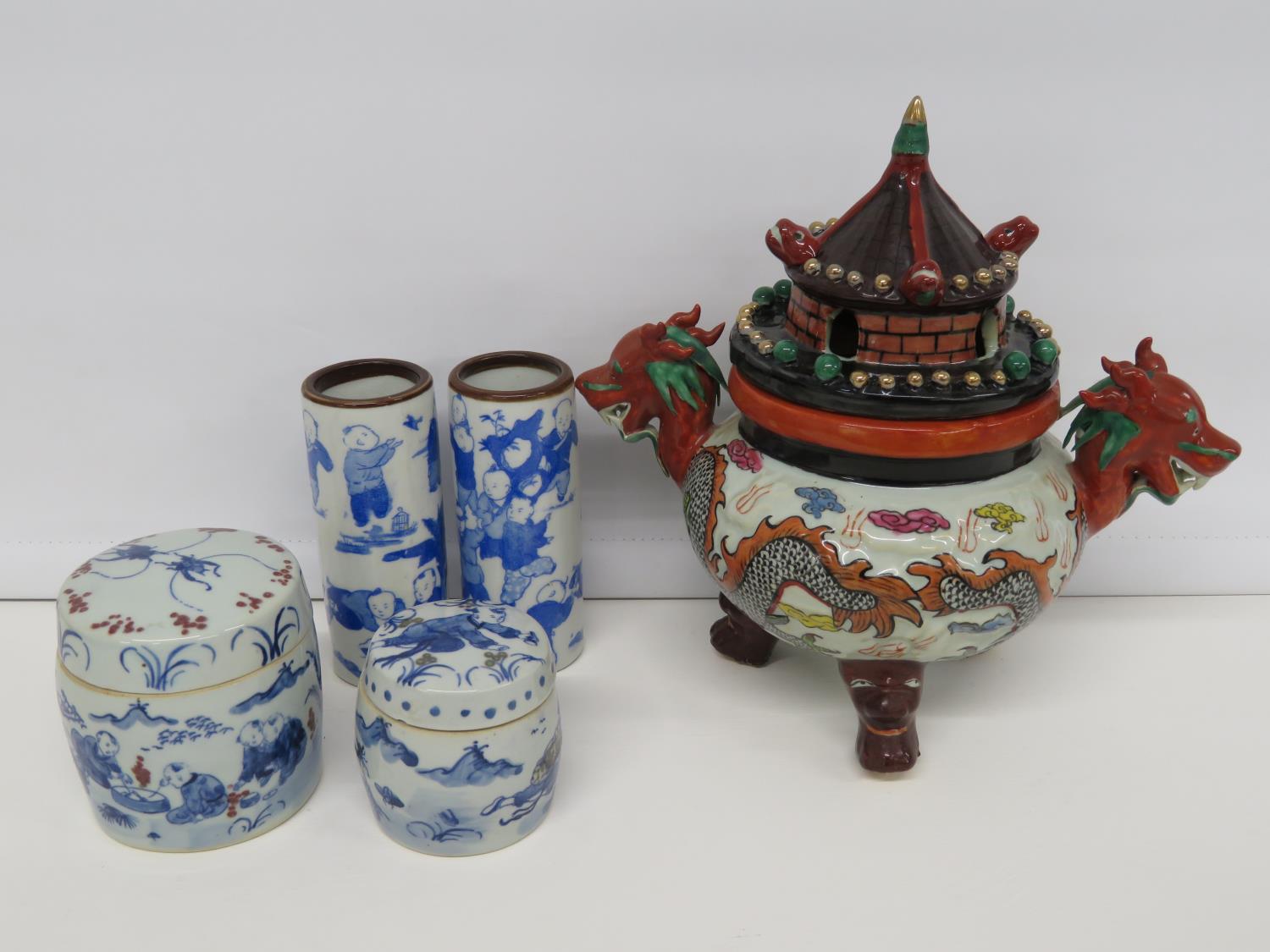 Collection of Chinese pots and incense burner